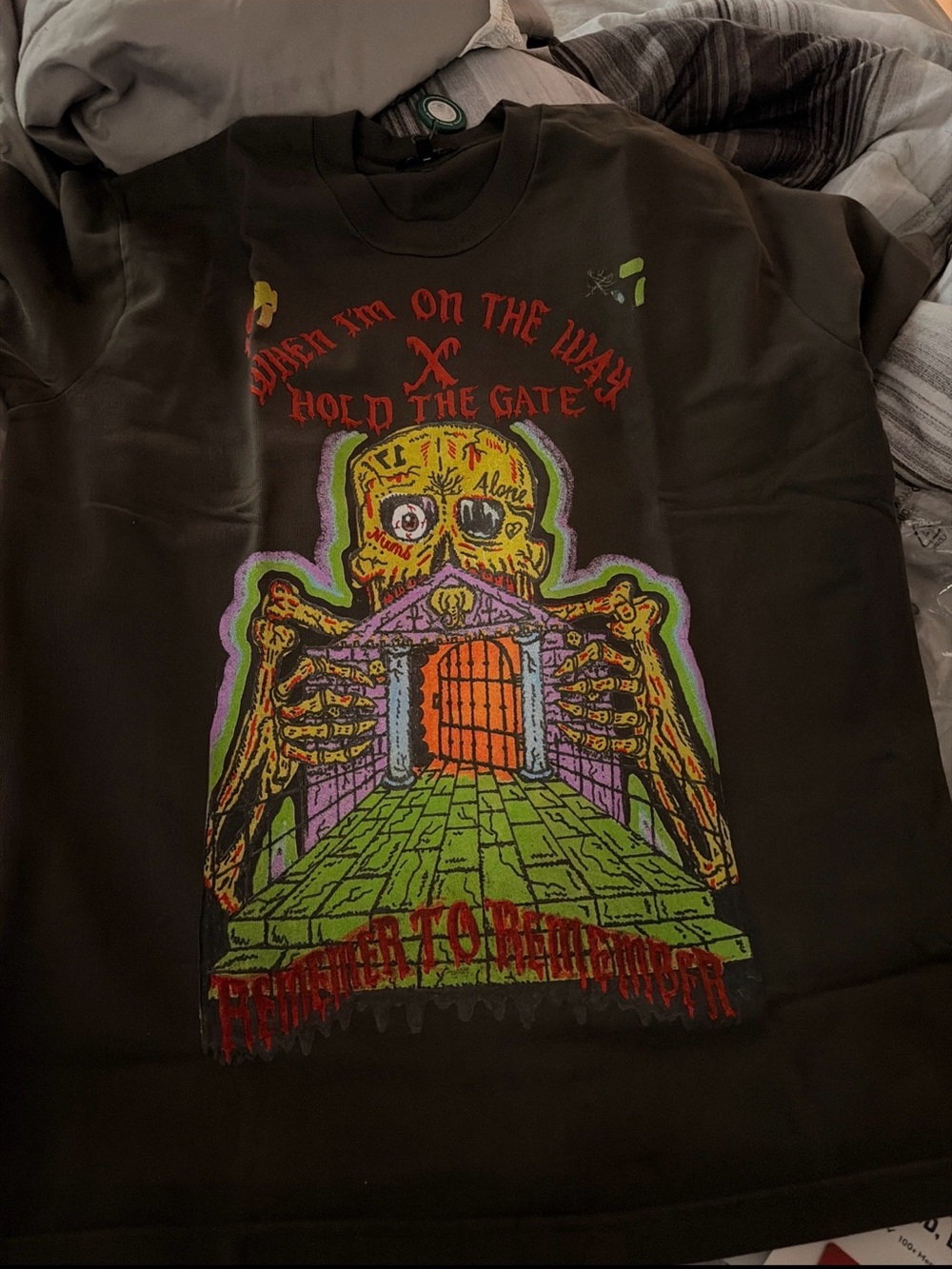 Graphic Long Sleeve Tee - Dark Olive with Horror Gate Print
